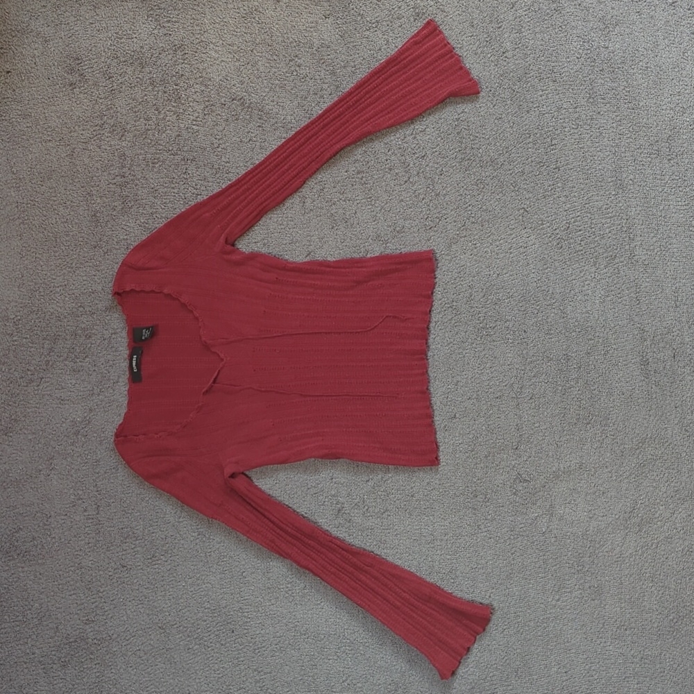 Express Vintage Y2K Burgundy Crochet Bell Sleeve Blouse